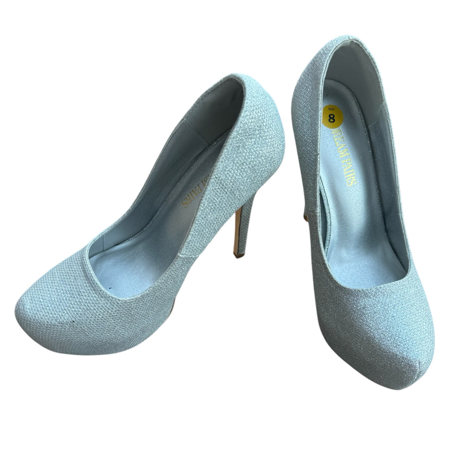 New Dream Pairs Swan-30 Women Silver Shimmery Platform Heeled Dress Pumps Size 8